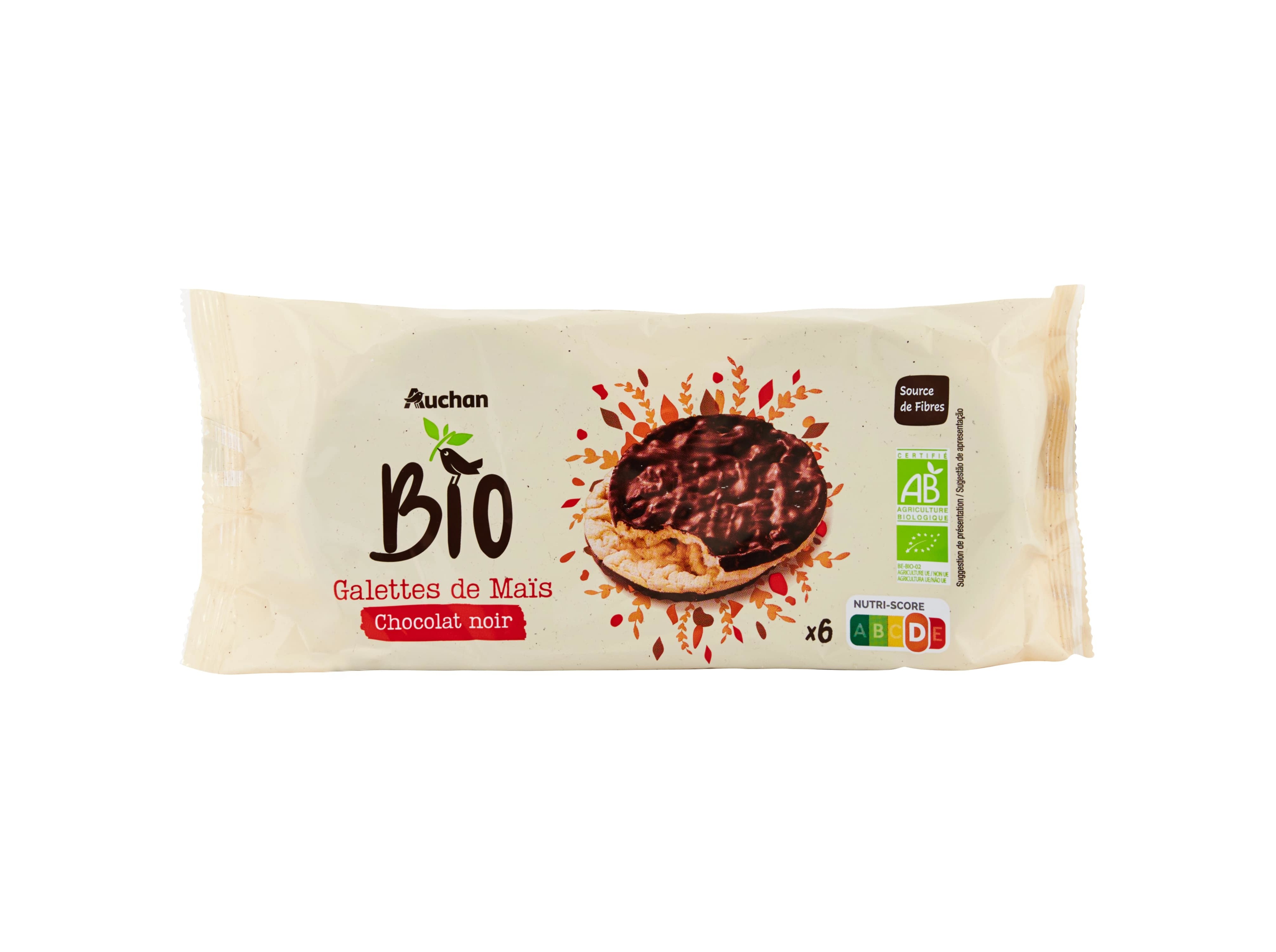 TORTITAS MILHO AUCHAN BIO COM COBERTURA DE CHOCOLATE PRETO 100G