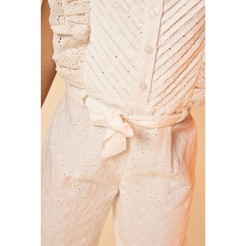 Combinaison longue en broderie anglaise pour fille - Ecru