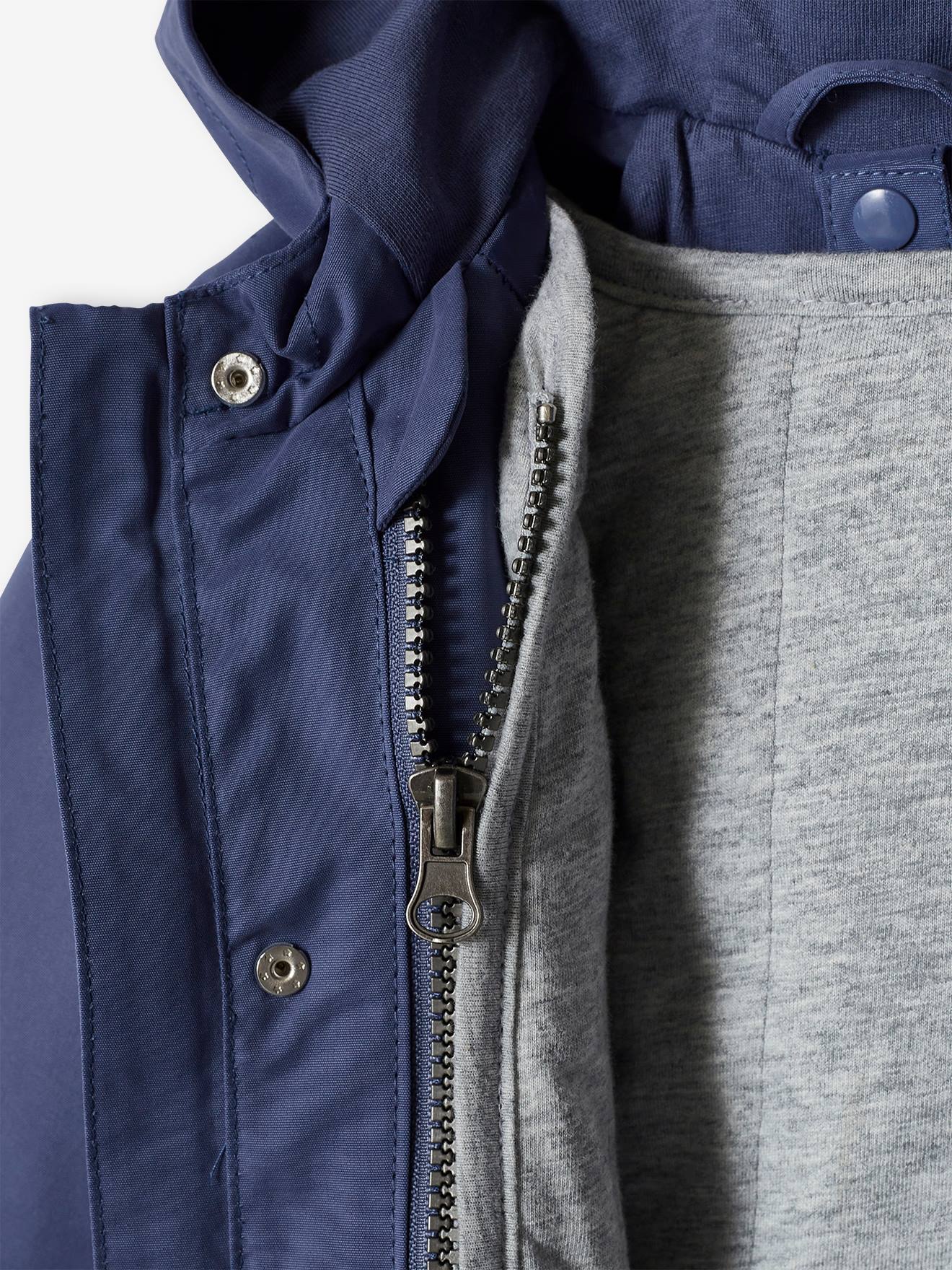 Parka 3 em 1 com jaqueta de lã removível para bebê, azul ardósia