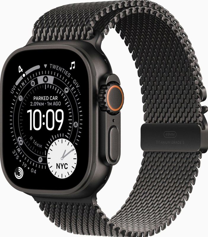 Apple - Watch Ultra 3 - Smartwatch - 49mm - Zwart Titanium Behuizing - Zwart Milanese Loop Medium