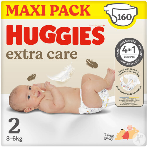 Huggies Extra Care Couches Bébé Nouveau-Né Taille 2 160 Pièces