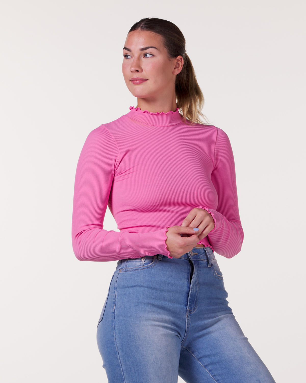 Bumpro Everyday Rib Polo Scallop Crop Pink