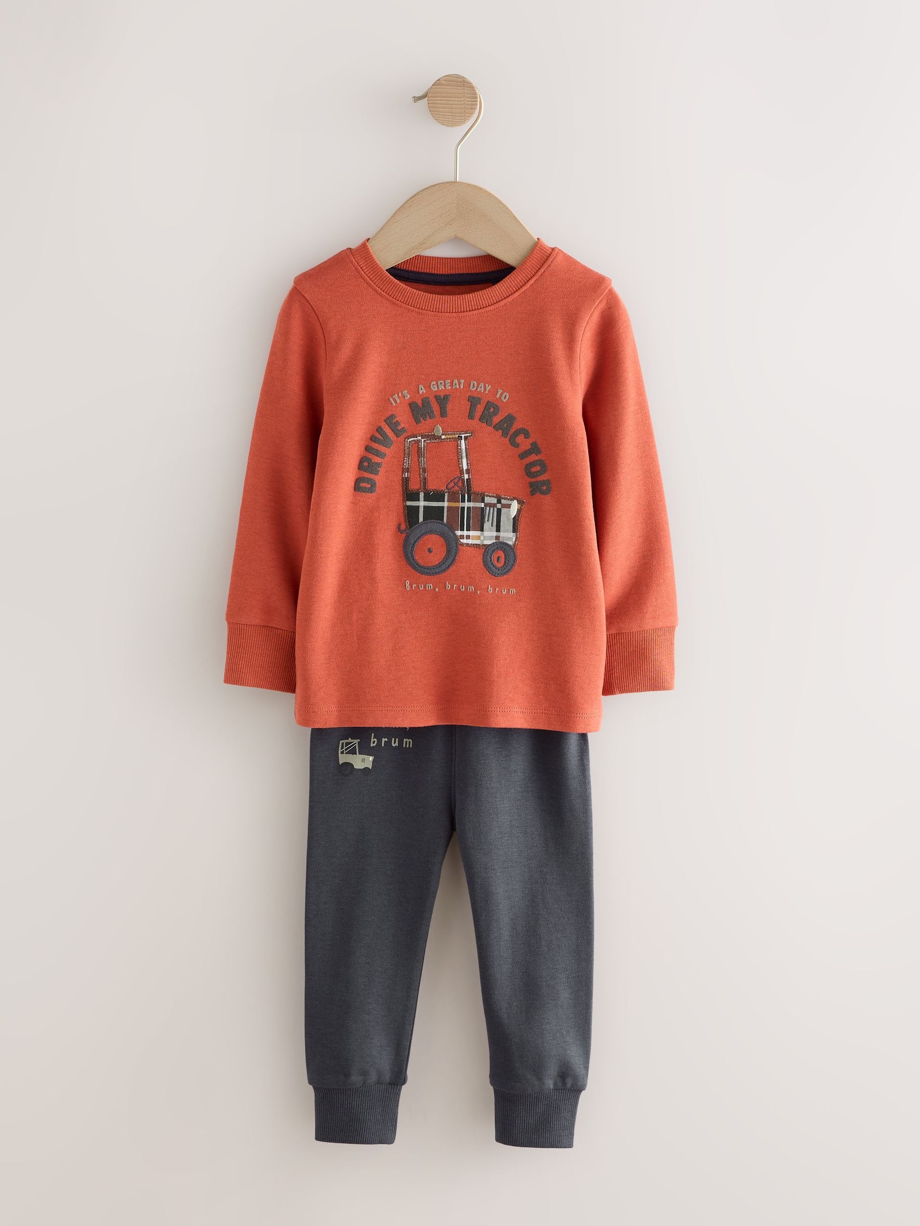 Bruin/oranje - Mini Knusse Pyjama's 3 Set (9mnd-10jr)