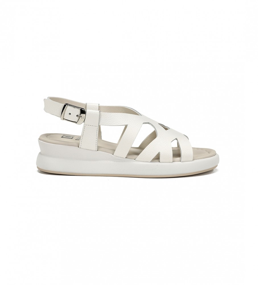 Sandálias Dorking by Fluchos Slam em couro branco - Salto plataforma de 5 cm -