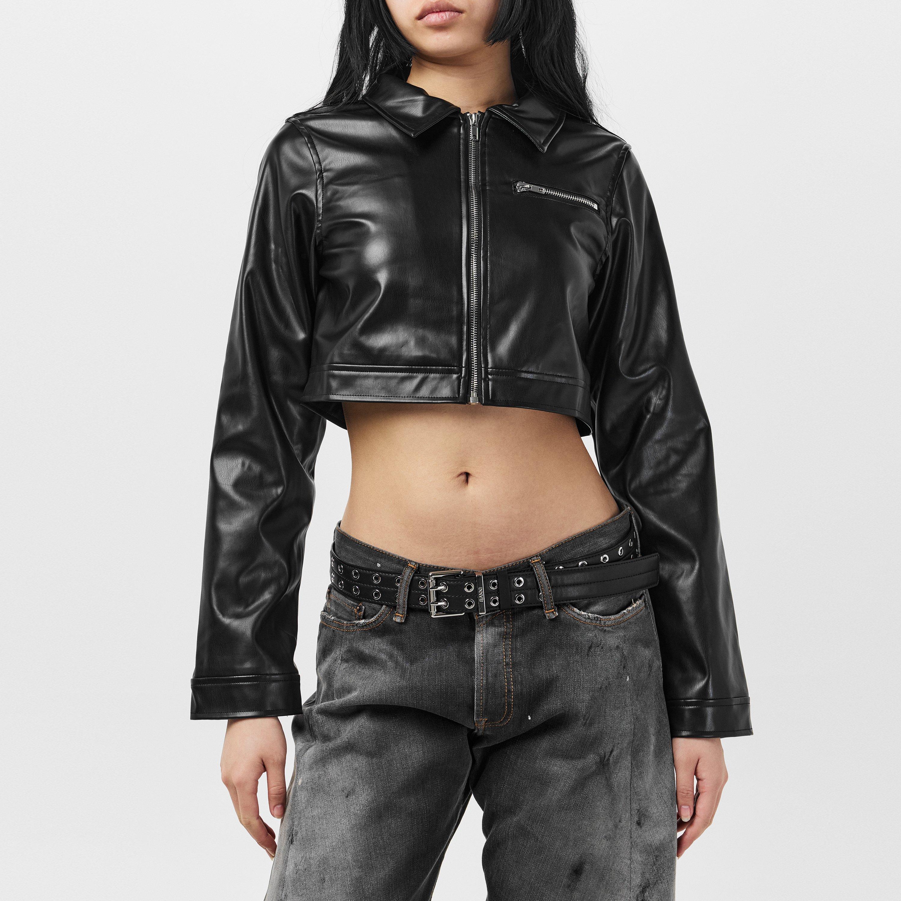Missy Empire ME Cropped Faux Leather Biker Jacket Womens