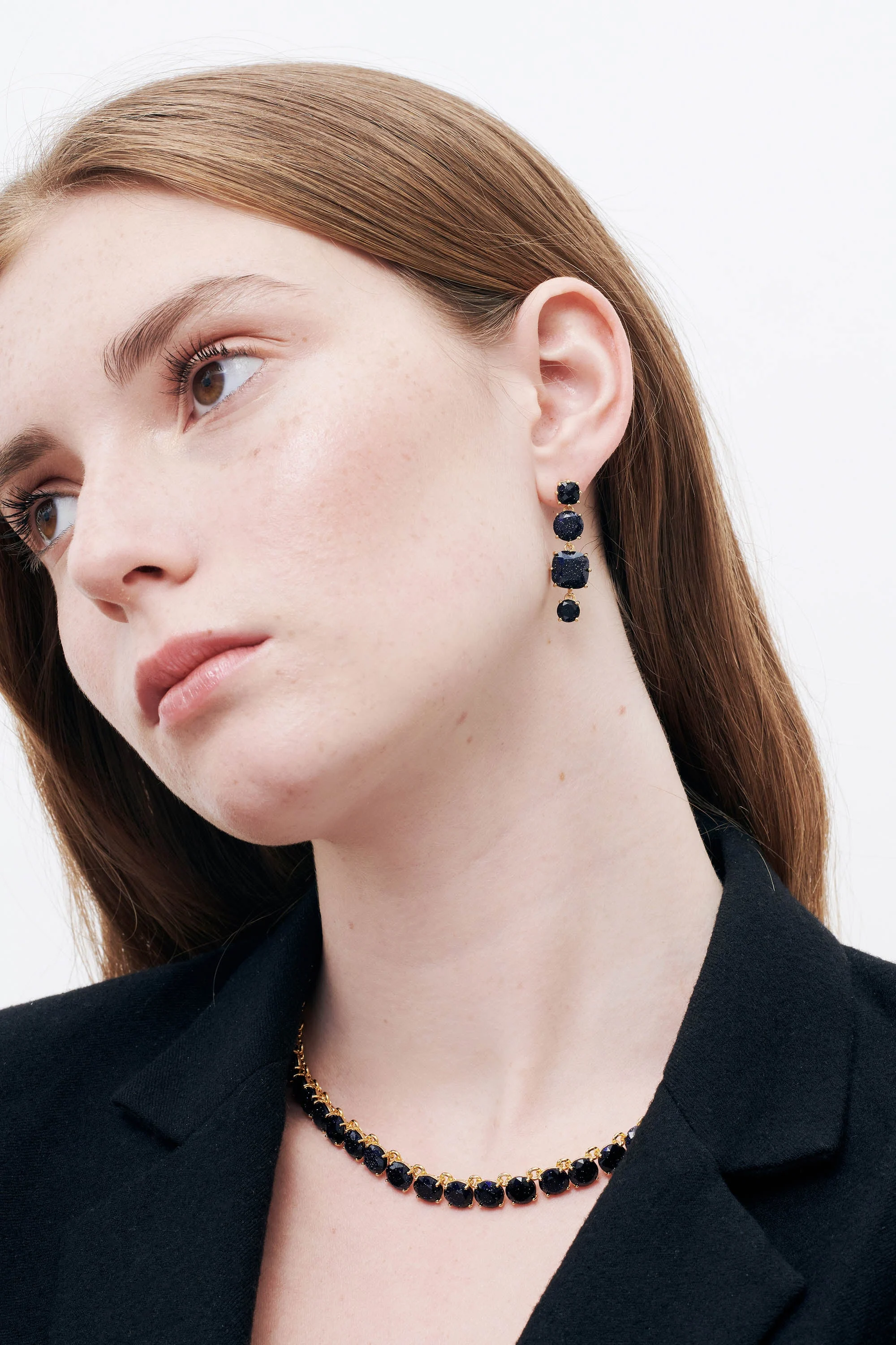 Boucles d'oreilles 4 pierres la diamantine bleu nuit pailleté | Bleu