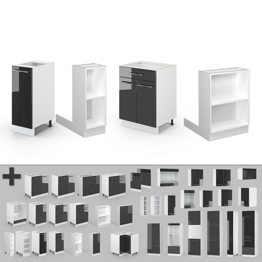 Vicco Kücheninsel Küchenblock Einbauküche Fame-Line Weiß Anthrazit 90 cm modern Hochglanz Küchen Schränke Apothekerunterschrank Schubunterschrank Regalinselunterschrank Softclose-Scharnier Küchenmöbel