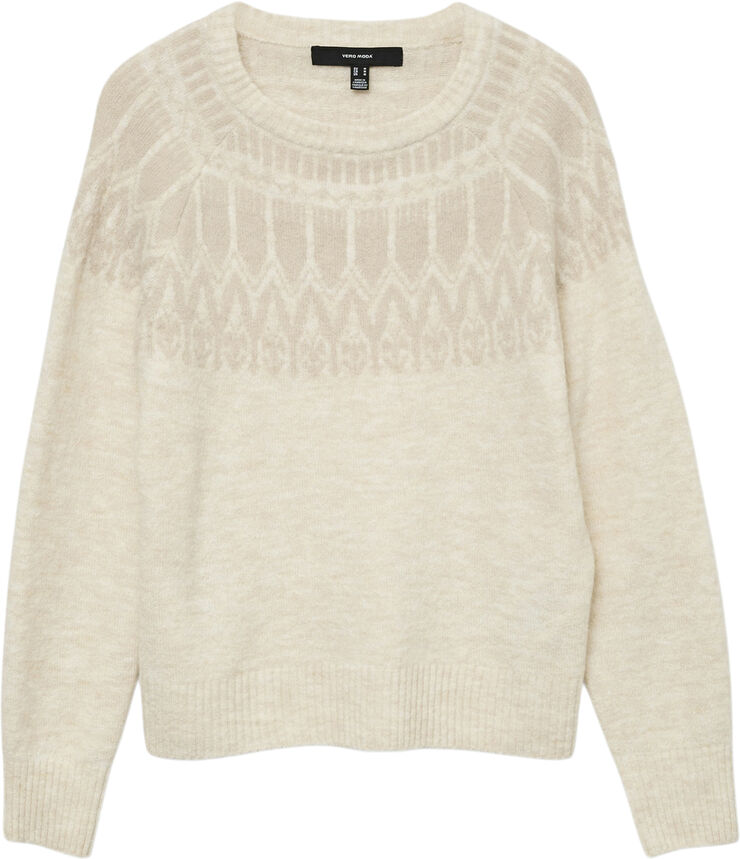 Vero Moda VMSIMONE LS NORDIC PULLOVER GA REP Birch/w. silver lining