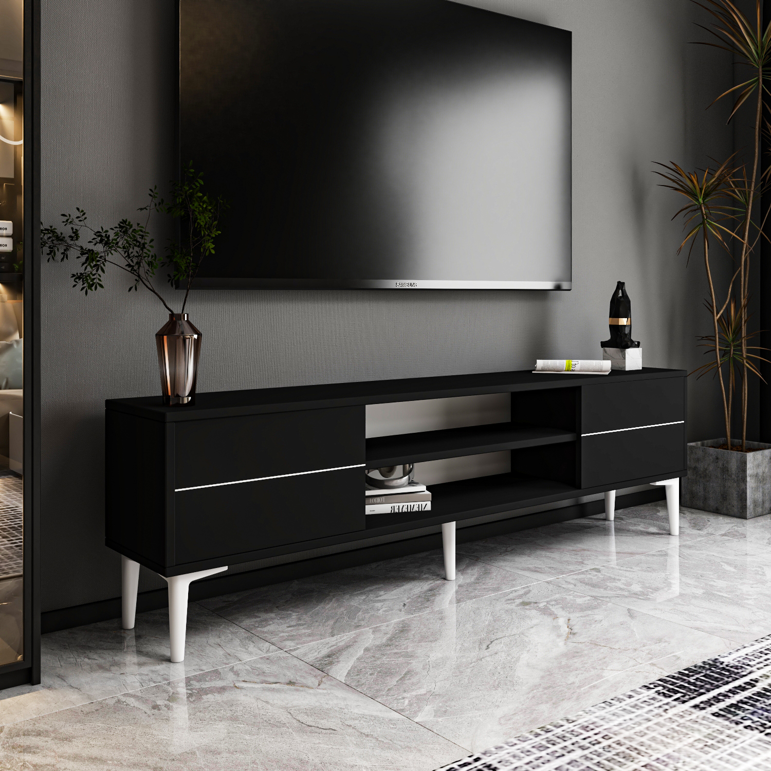 TV-Lowboard - schwarz-weiß - 140 cm