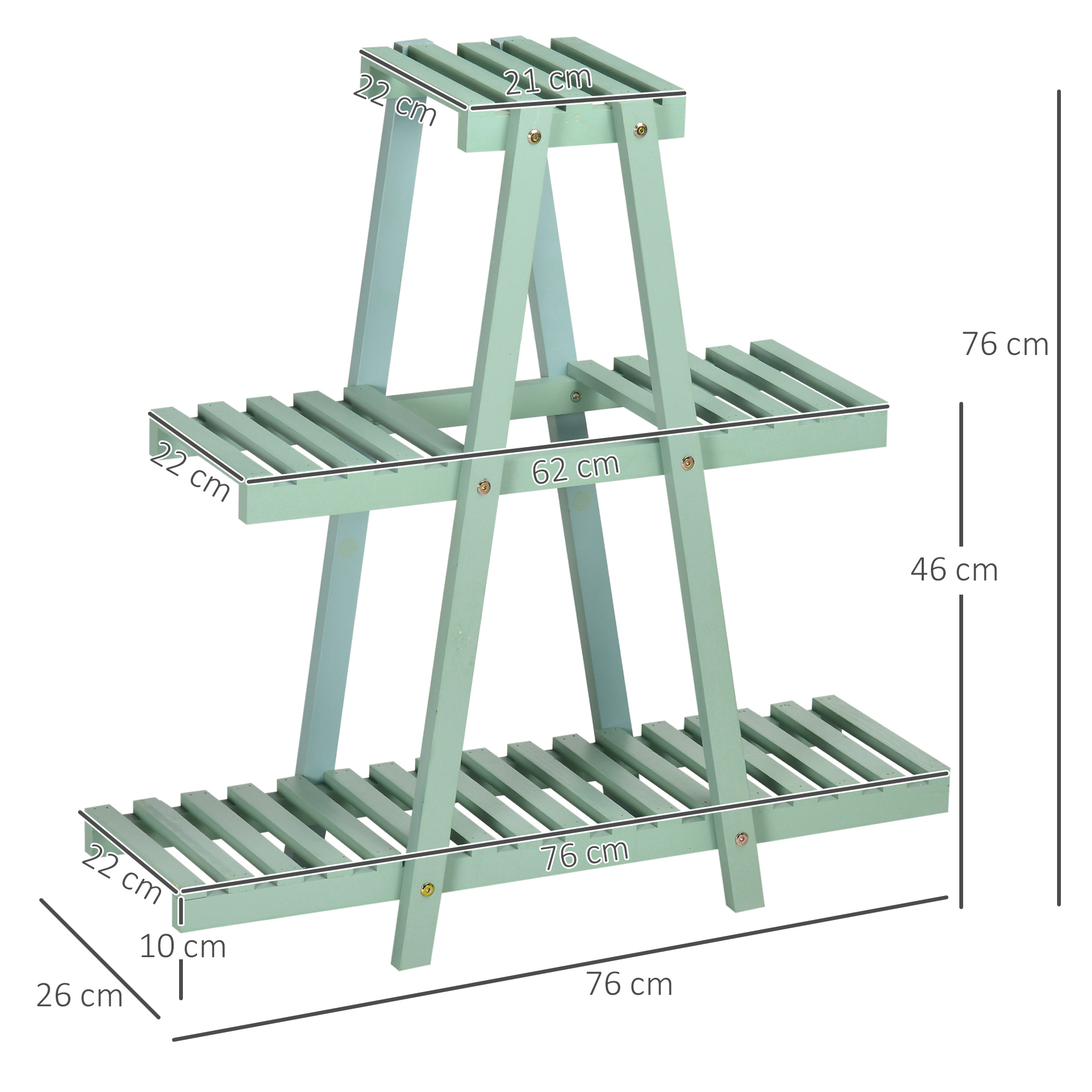 Suporte de madeira para plantas Outsunny, prateleira de flores de 3 níveis, suporte decorativo para plantas de interior/exterior, 76x26x76 cm, verde