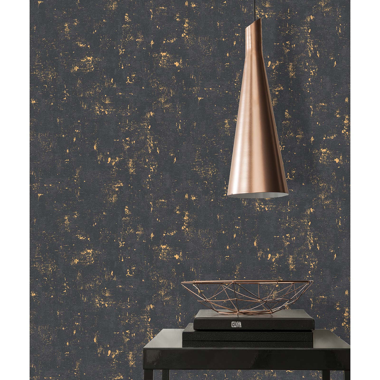 Vliestapete - schwarz-gold - Metallics Gold - 10 Meter