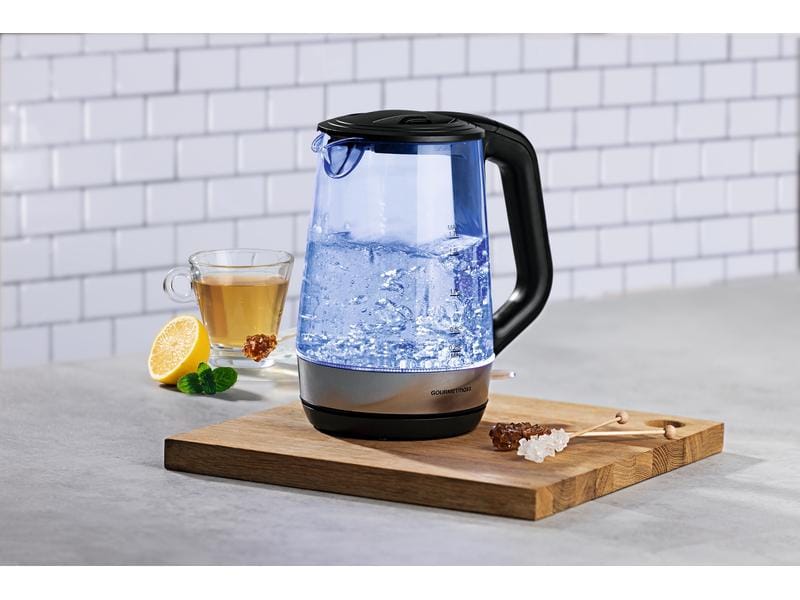GOURMETmaxx Wasserkocher 1.7 l, Schwarz/Transparent Glas-Wasserkocher