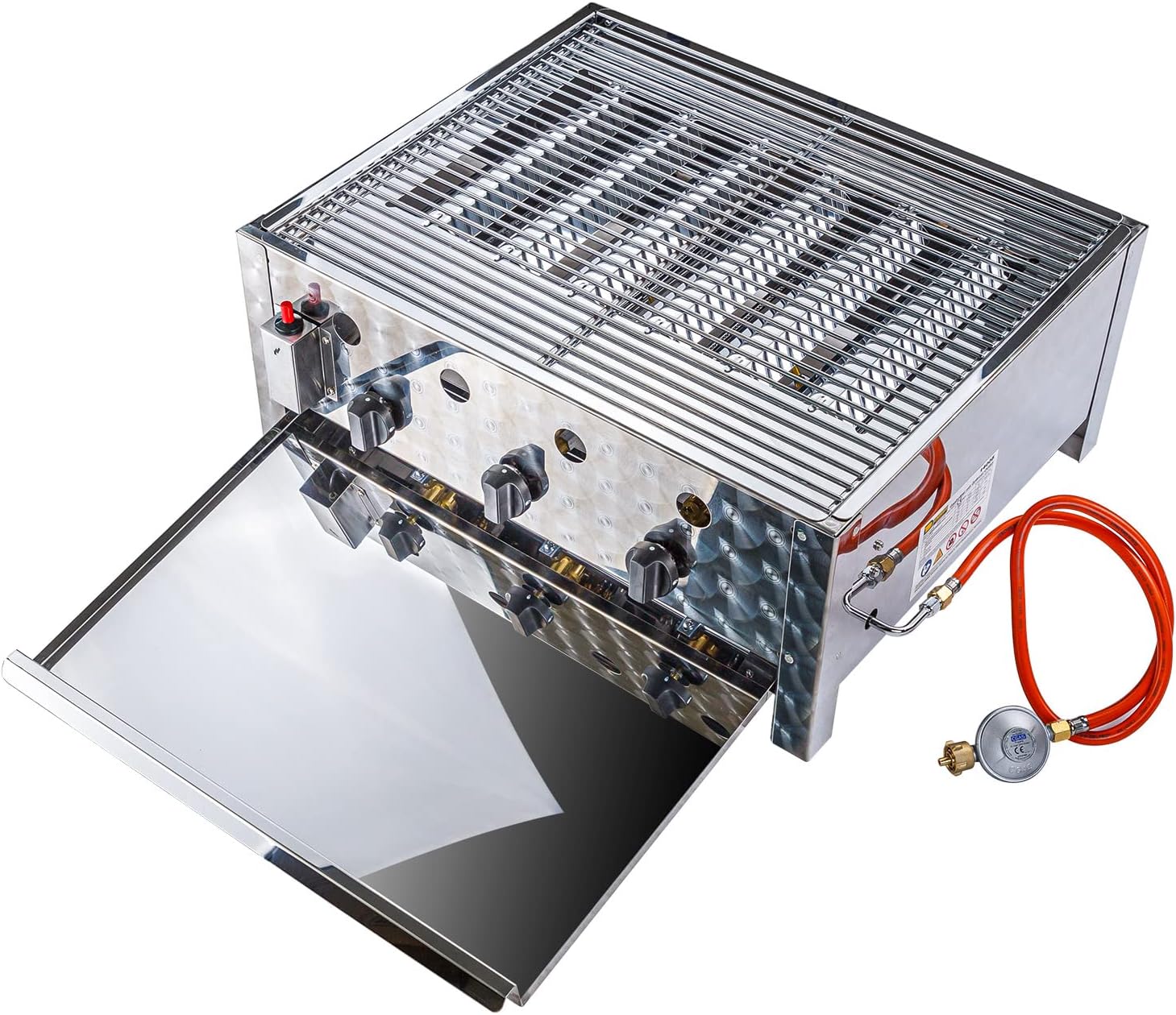 DEMA Edelstahl Gasbräter – 3-flammiger Gastrobräter mit 10 kW, Gasgrill & Tischgrill inkl. Grillrost