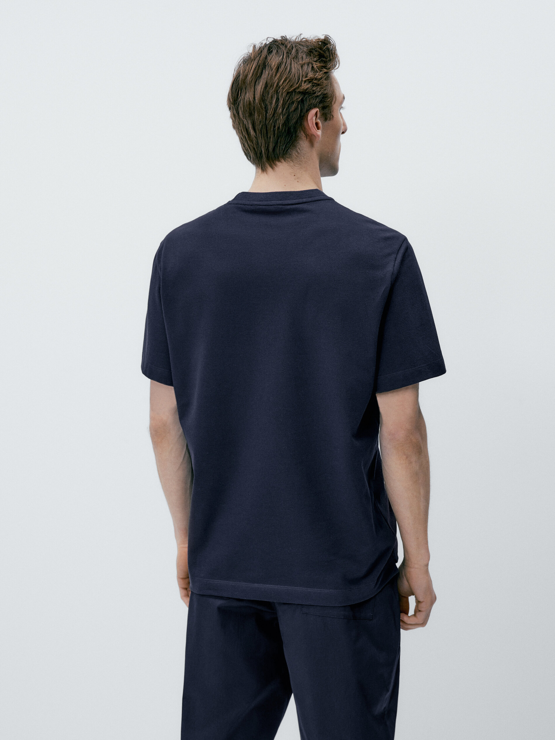 Camiseta de algodão com estrutura de mangá curto - AZUL MARINHO