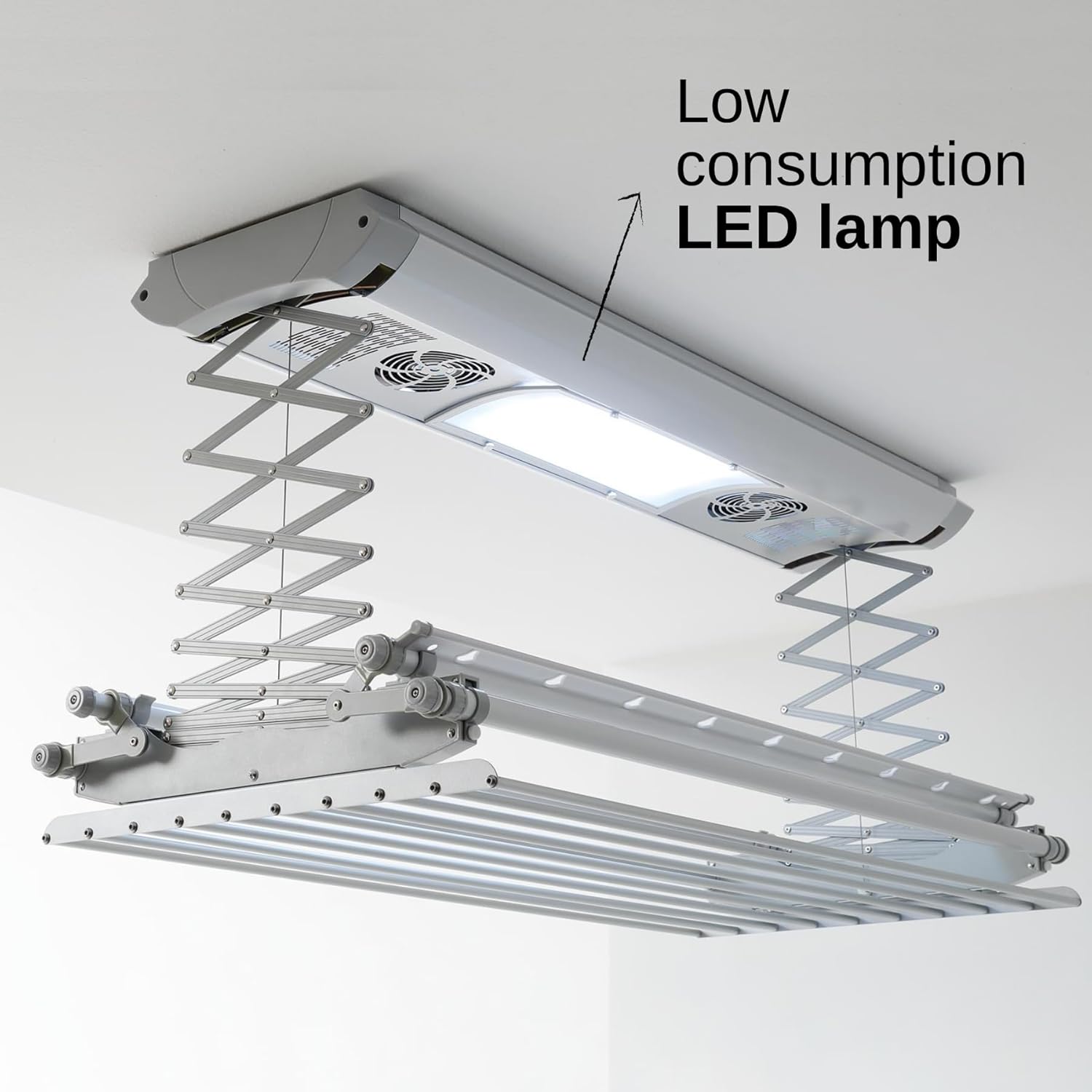 Foxydry Air, Elektrischer Wäscheständer für Wand und Decke mit Ventilator und Fernbedienung, aus Aluminium und Stahl (160 cm)
