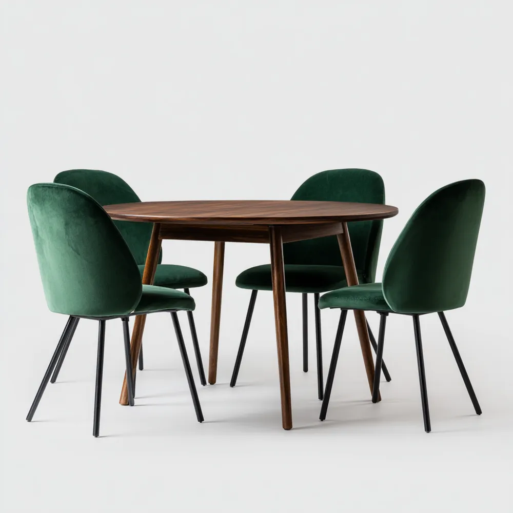 Esszimmer-Set Rundtisch Holz 120x120x75 cm - Dunkelgrün - Modernes Des