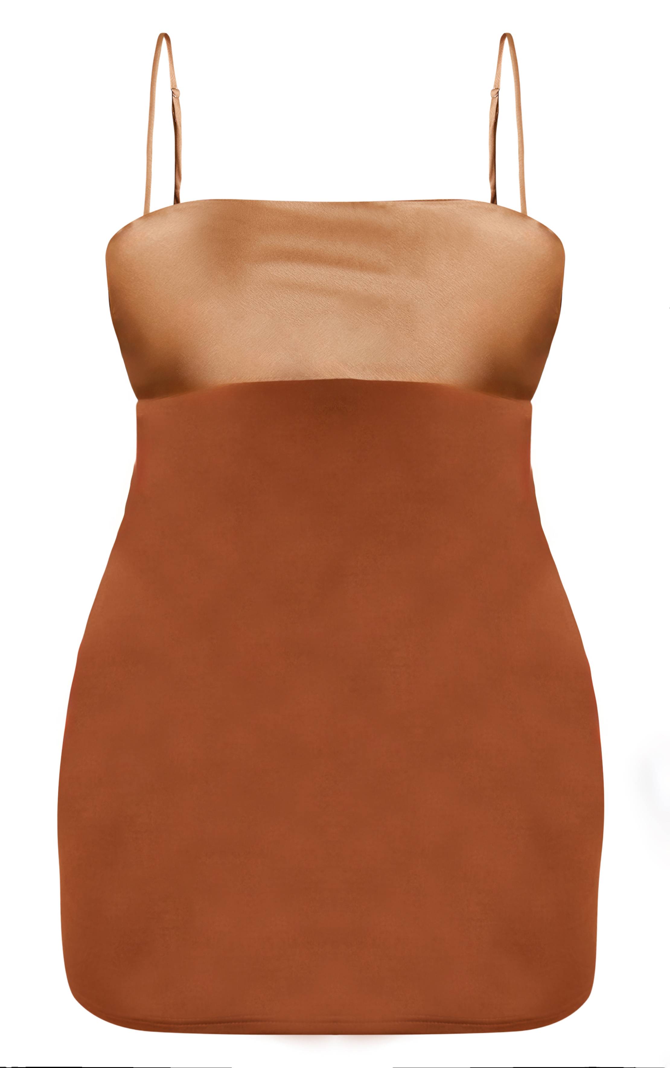 Marron Robe Mini Moulante Grande Taille À Bretelles Avec Empiècement Contrasté Au Buste