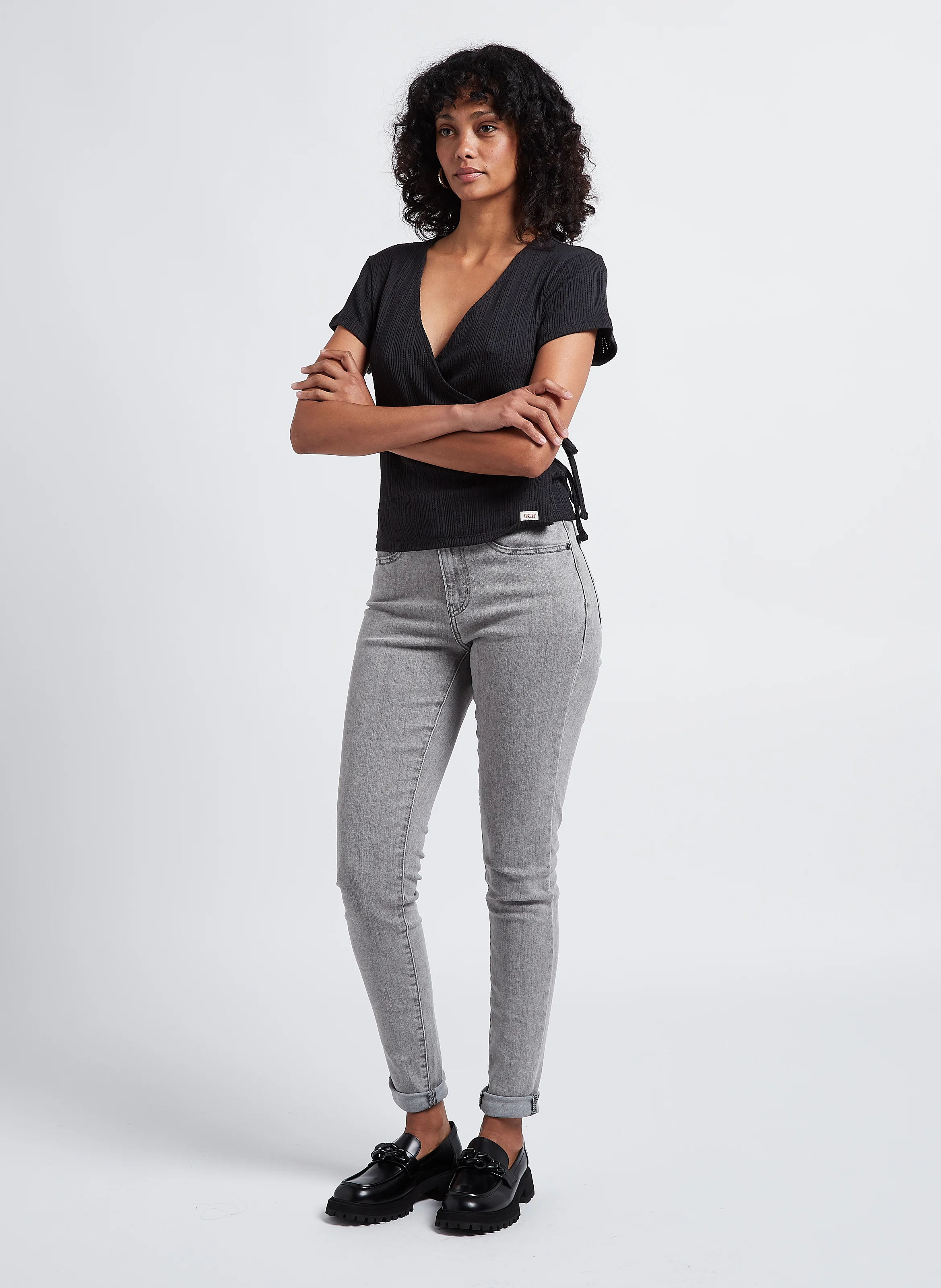 DRY GOODS POINTELLE WRAP - Top col V en coton mélangé| Noir