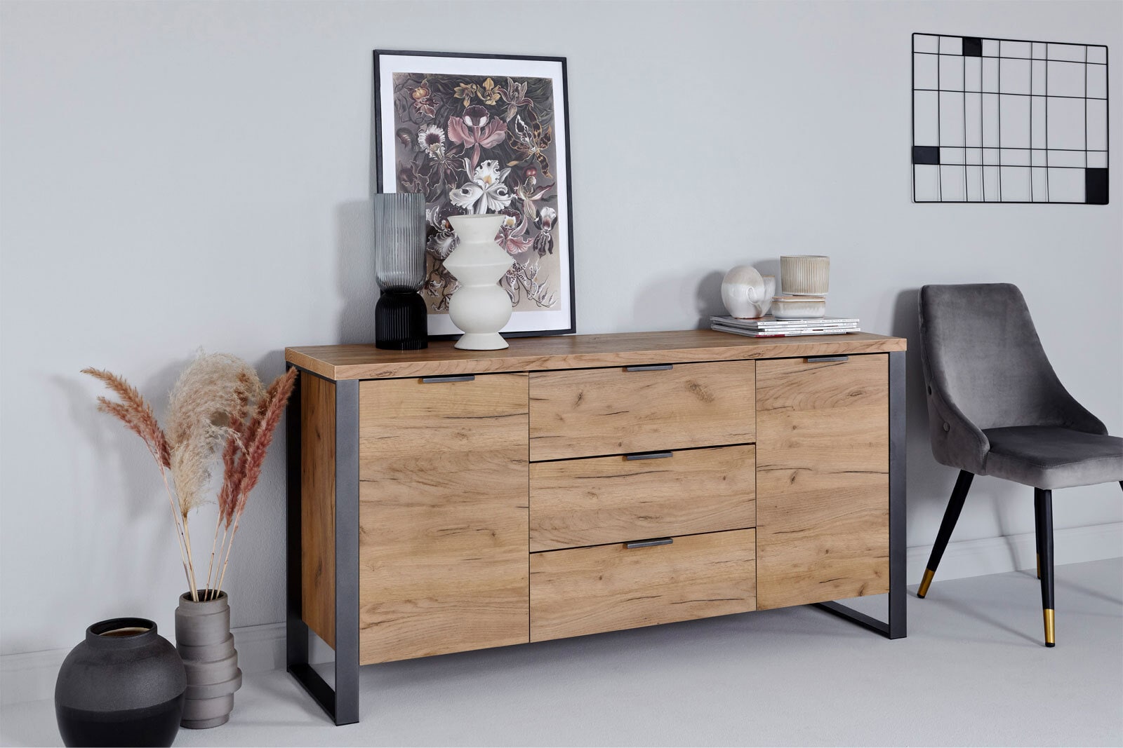 Sideboard LOOP 150 x 76 cm Kerneiche-Dekor/anthrazit