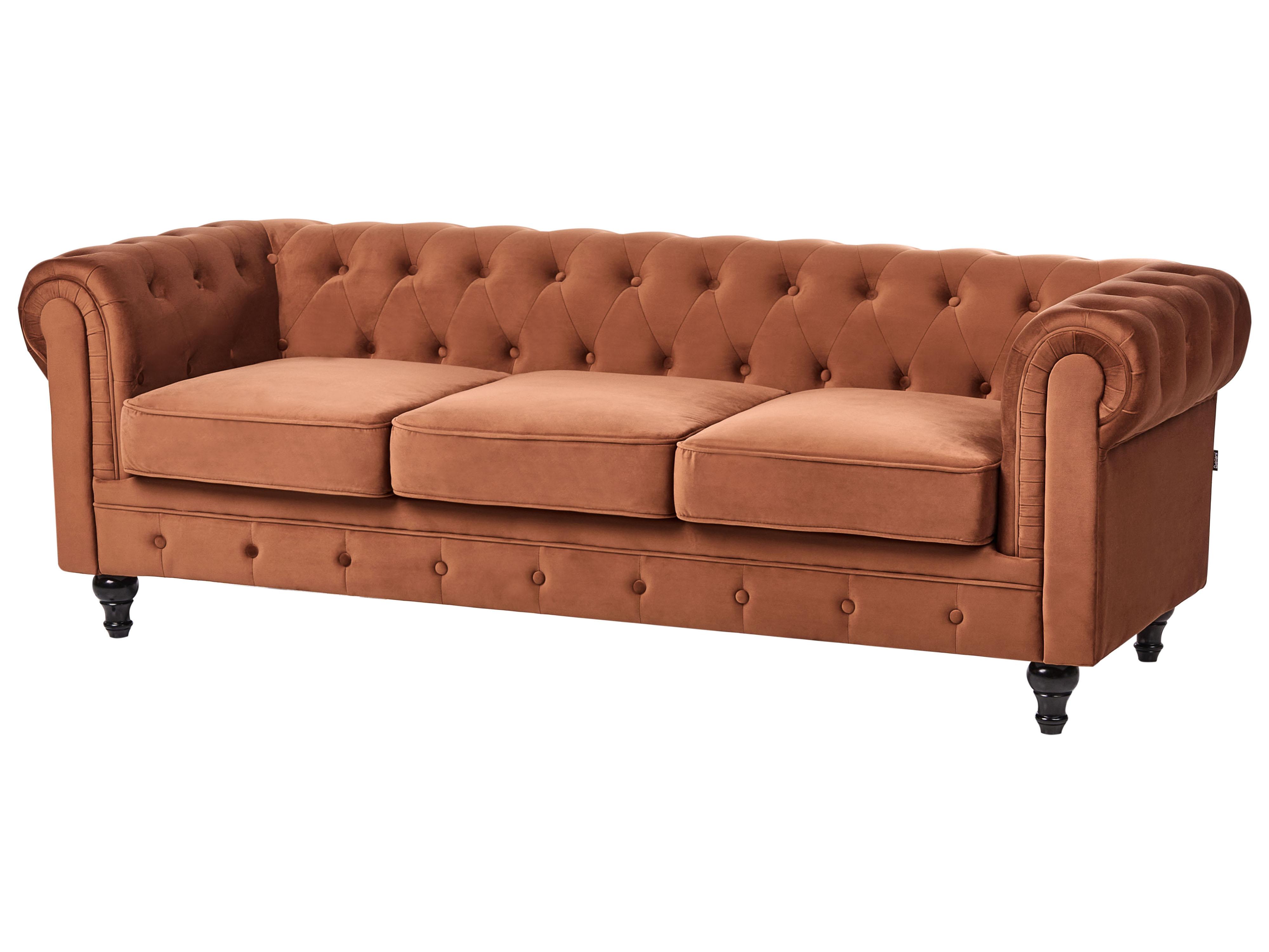 Bank 3-zits CHESTERFIELD Fluweel Goudbruin