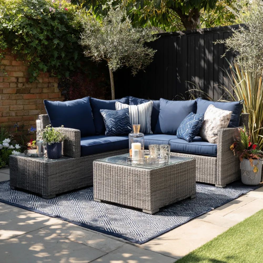 Garten-Sofaset Rattan 210x140x70 cm Couchtisch 70x70x40 cm - Dunkelbla