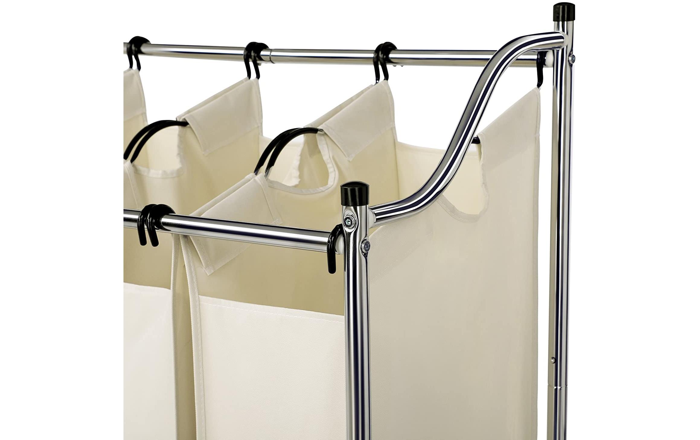 Wäschesammler mit 4 Fächern 120 l, Beige/SilberWäschewagen mit 3 Fächern