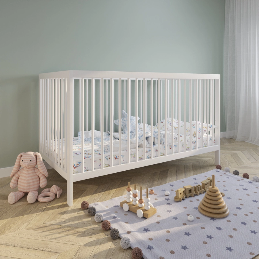 Kids Collective Babybett Gitterbett 60x120 | 70x140 höhenverstellbar & herausnehmbare Sprossen weiß