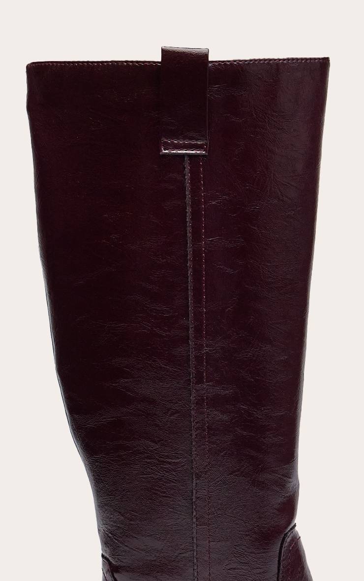 Rouge Bordeaux Botte Montante À Tige Droite Effet Froissé Et Talon Épais