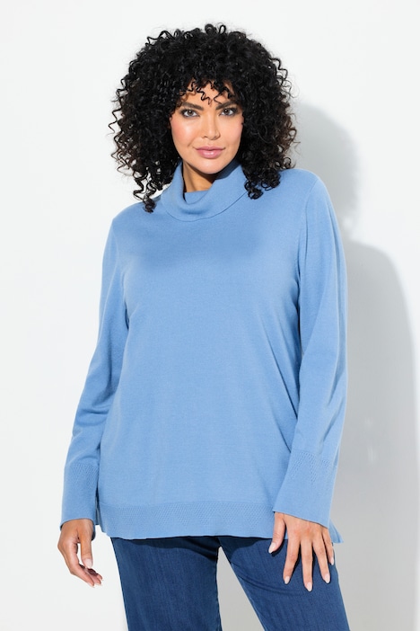 Rollkragenpullover, breite Rippbündchen, Langarm