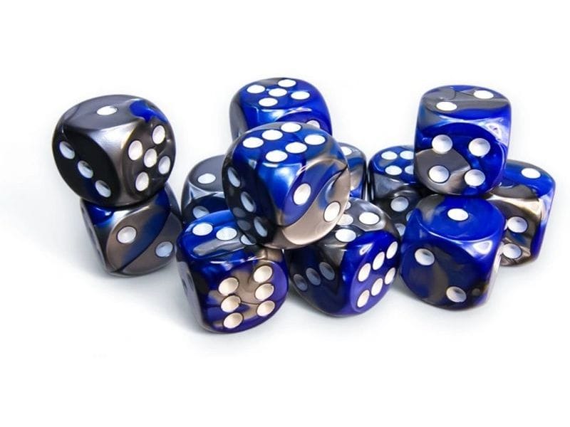 Chessex Würfelset Gemini 16 mm d6 Blau-Stahl/Weiss 12 Stk. Würfelset mit 12 Würfeln