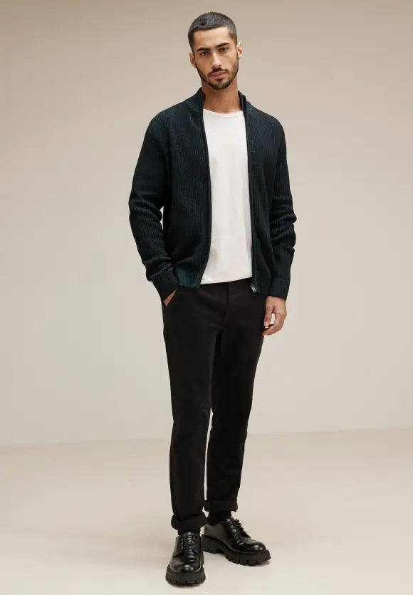 Struktur Cardigan mit Zipper - Black