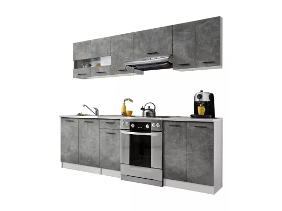 Cuisine Bigo 7 éléments - finition bas BETON haut BETON 240 cm