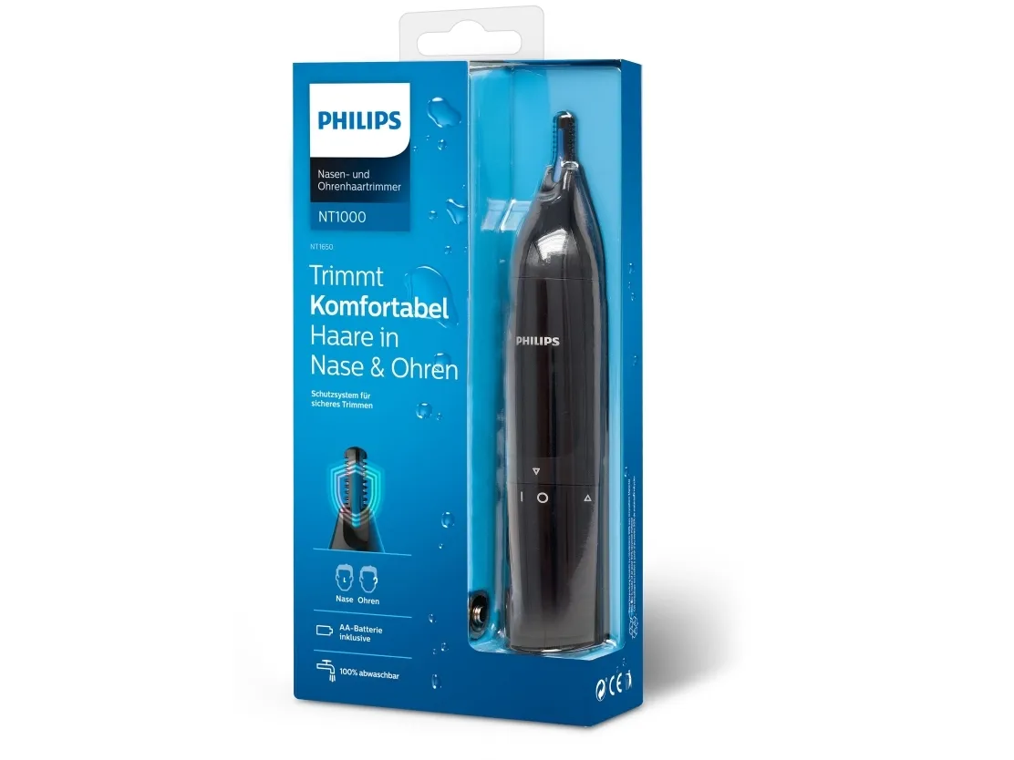 Philips Nose and Ear Trimmer NT1650/16 Wet & Dry, Black, Cordless