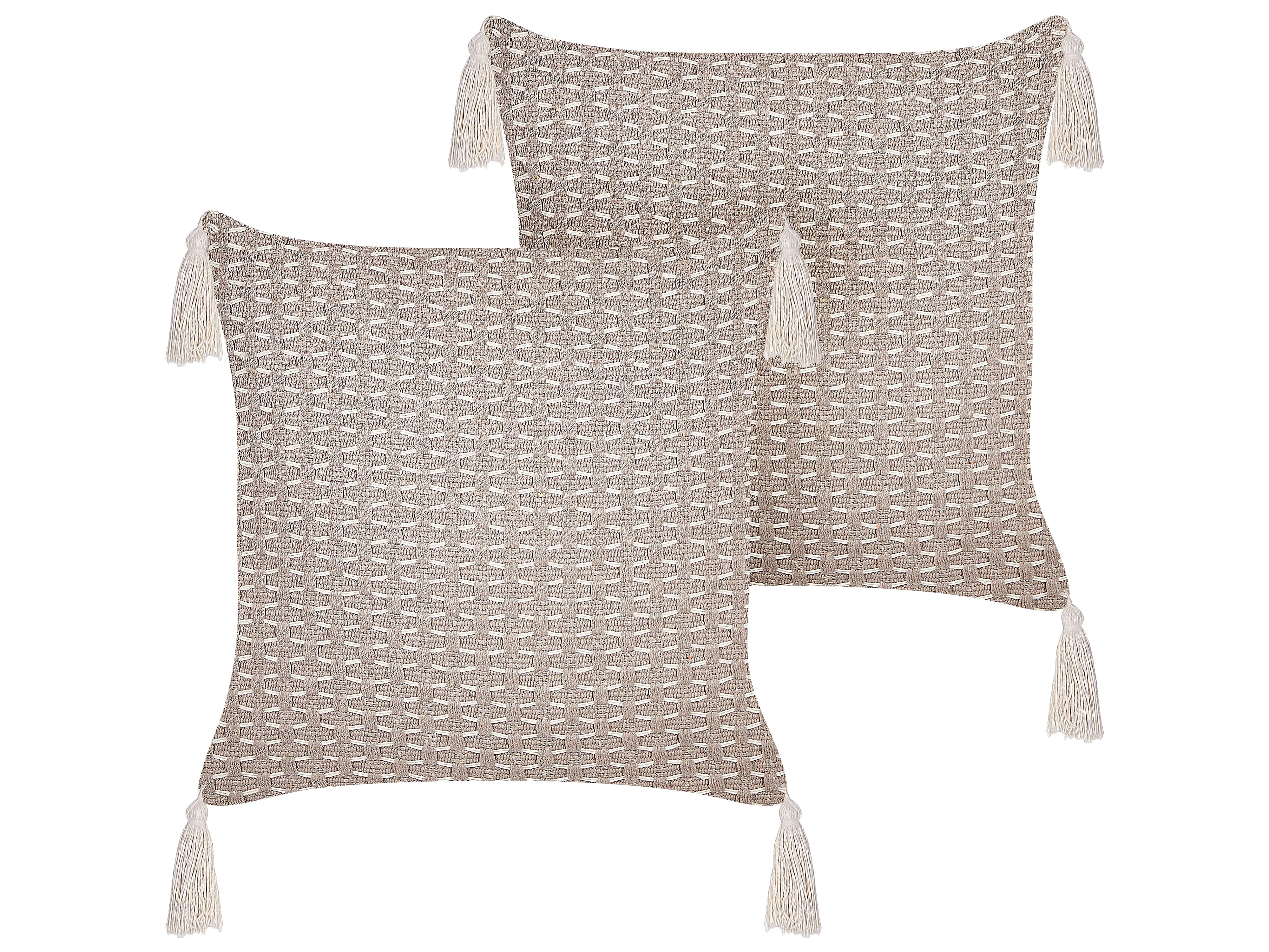Set van 2 sierkussens HAKONE 42 x 42 cm Taupe geometrisch patroon