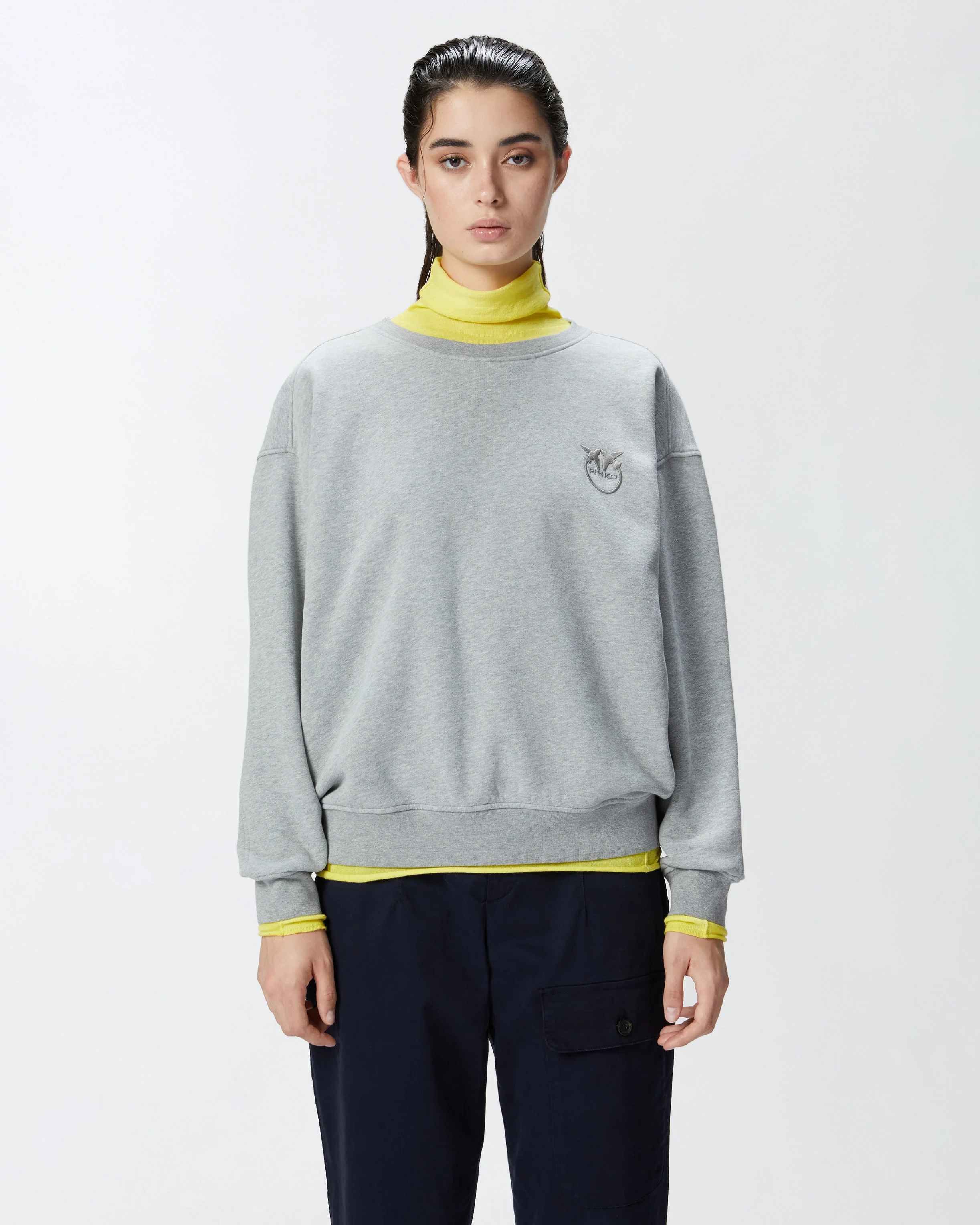Sweat-shirt à col rond et logo brodé | Gris