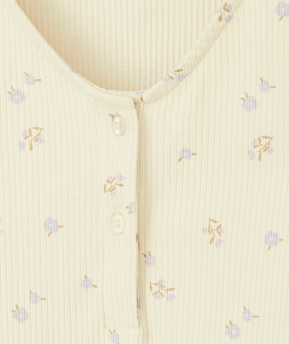 PYJAMA ÉCRU CÔTELÉ IMPRIMÉ FLEURI FILLE