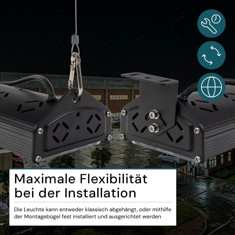 LUXULA LED Hallenleuchte High-Bay Hallenstrahler mit Marken-LEDs 2 Stück - 100W 12000lm - 5000K Neutralweiß Tageslicht - IP65 IK08 - linear - Industrielampe Lager Deckenleuchte Feuchtraumleuchte
