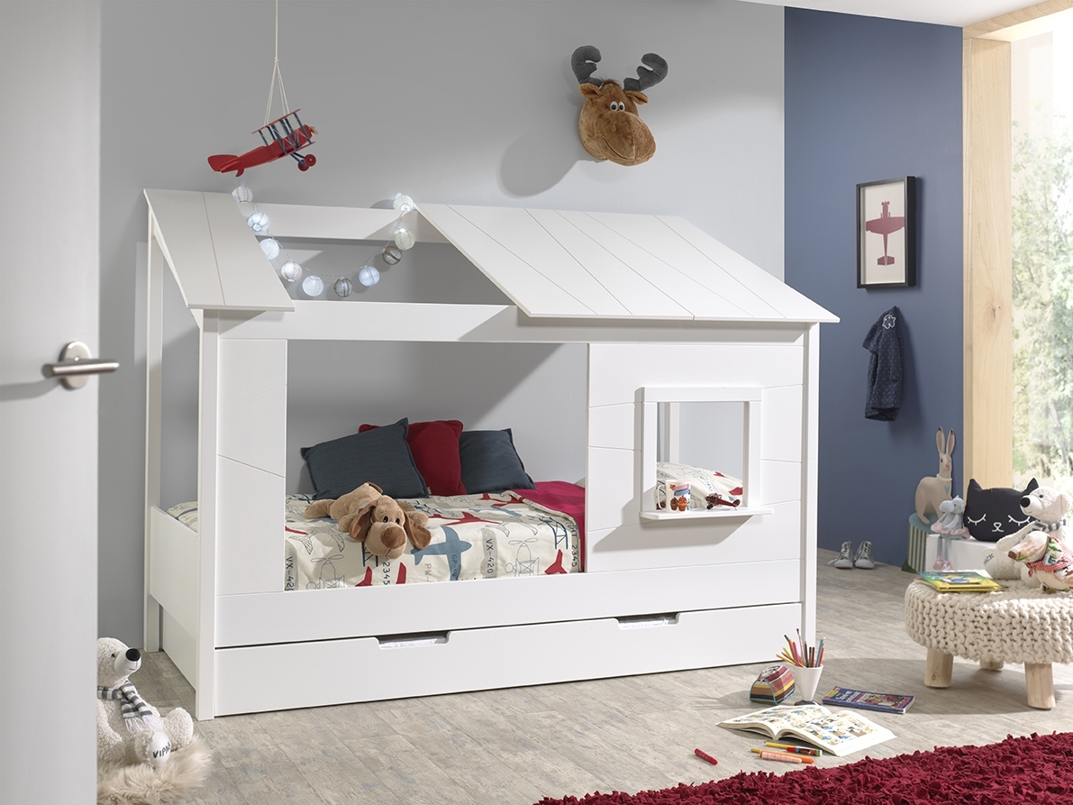 Baumhaus-Bett - weiß - teilmassiv - mit Bettschublade - 90x200 cm