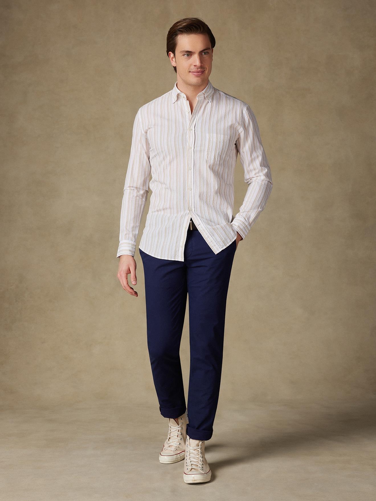 Chemise Ivor en seersucker sable - Col Boutonné