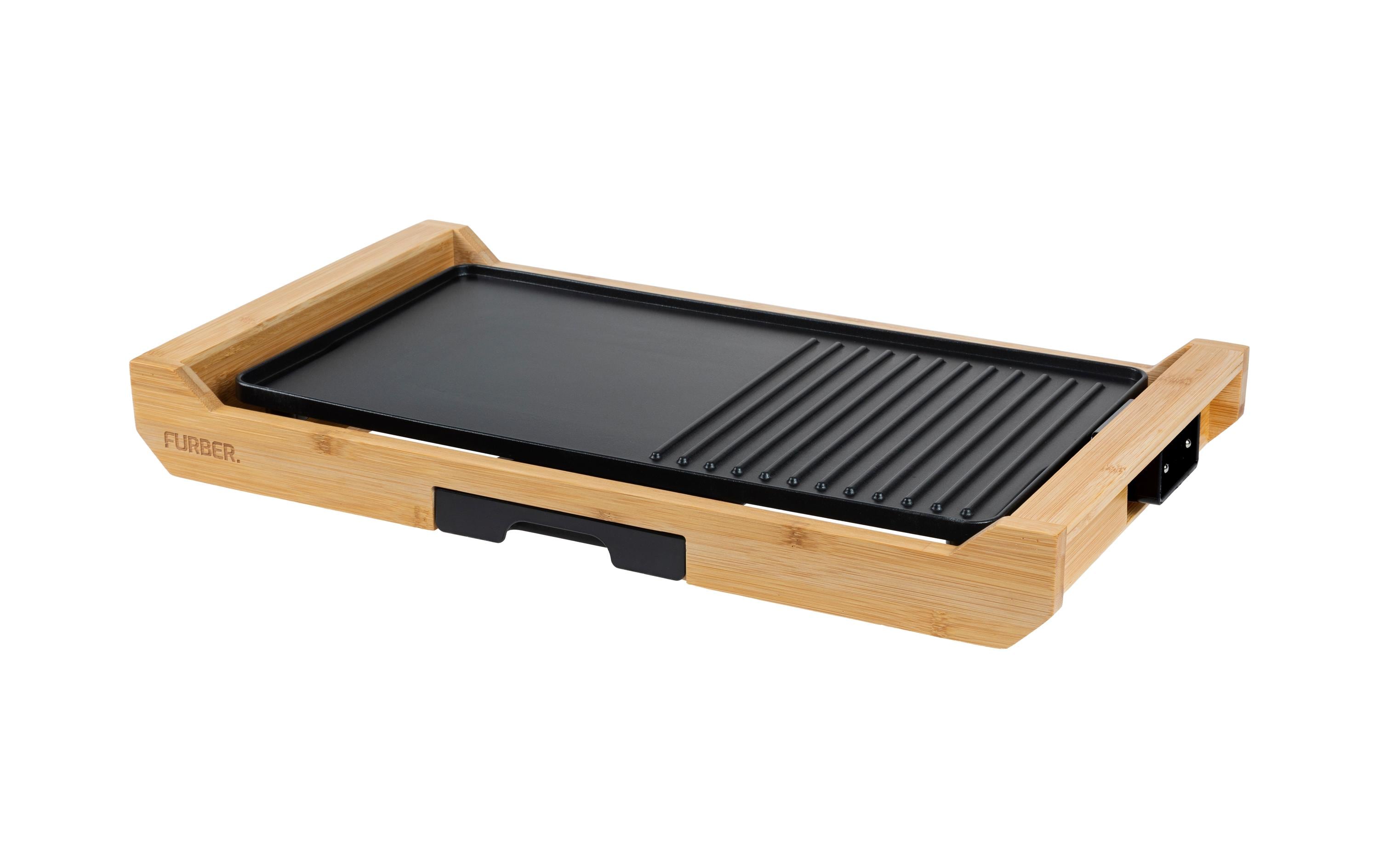 Tischgrill BambusLeistungsstarker Tischgrill mit Brat- und Grillplatte