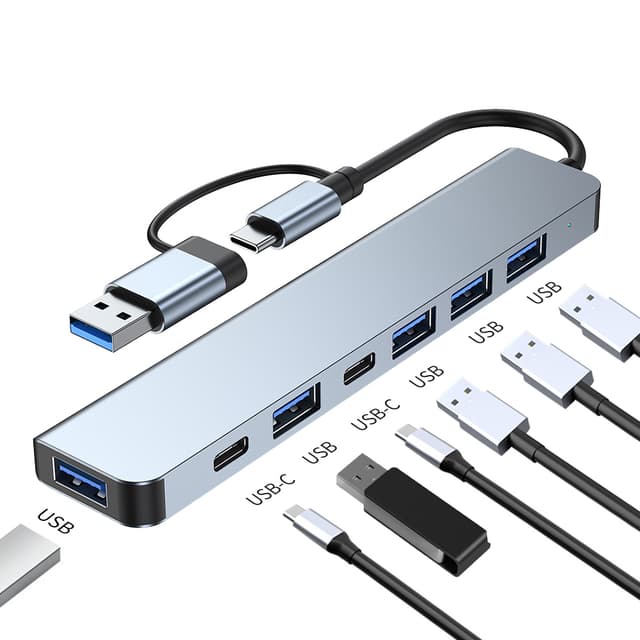 2-i-1 USB-C / USB hub 7 porte USB3.0 til Windows MacOS Grå