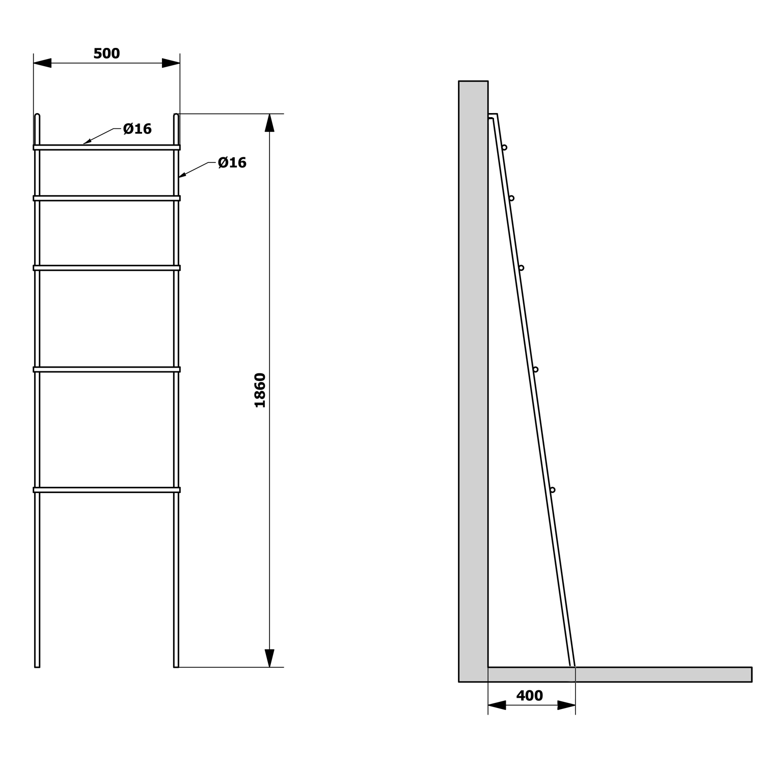 Sapho Debut handdoek ladder 50x186x3,2cm zwart mat