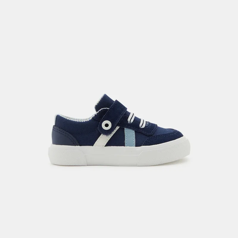 Tennis bi-matières lacets élastique bleues bébé garçon Bleu