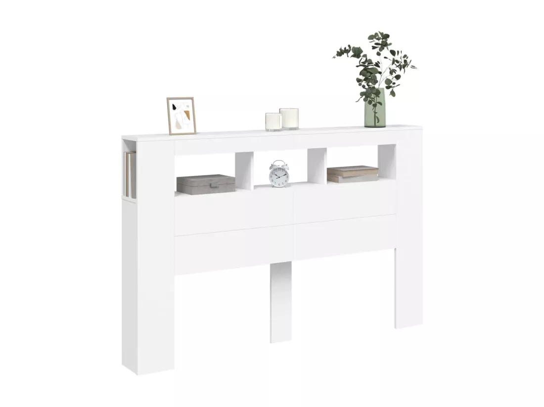 Tête de lit à LED blanc 160x18,5x103,5 cm bois d'ingénierie