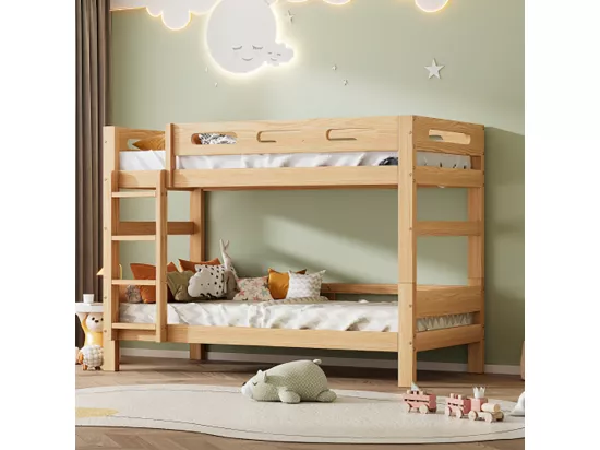 Lit superposé Lit enfants et adolescents divisé en 2 Lit cabane 90x200cm Naturel
