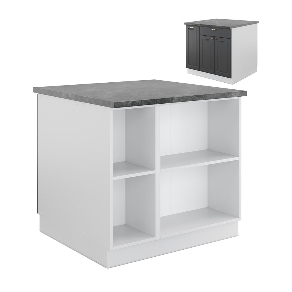 Vicco Kücheninsel Küchenblock Einbauküche Fame-Line Landhaus Weiß Anthrazit 90 cm Gold Küchen Schränke Apothekerunterschrank Schubunterschrank Regalinselunterschrank Softclose-Scharnier Küchenmöbel