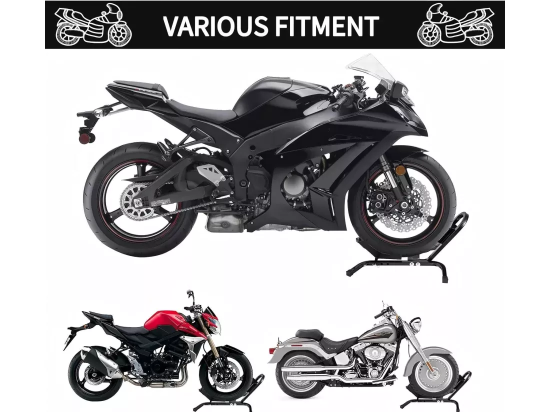 Support roue moto, Rail de support à bascule, support béquille moto bloque, pour roue moto 43 à 53 cm, 60x53.5x33cm