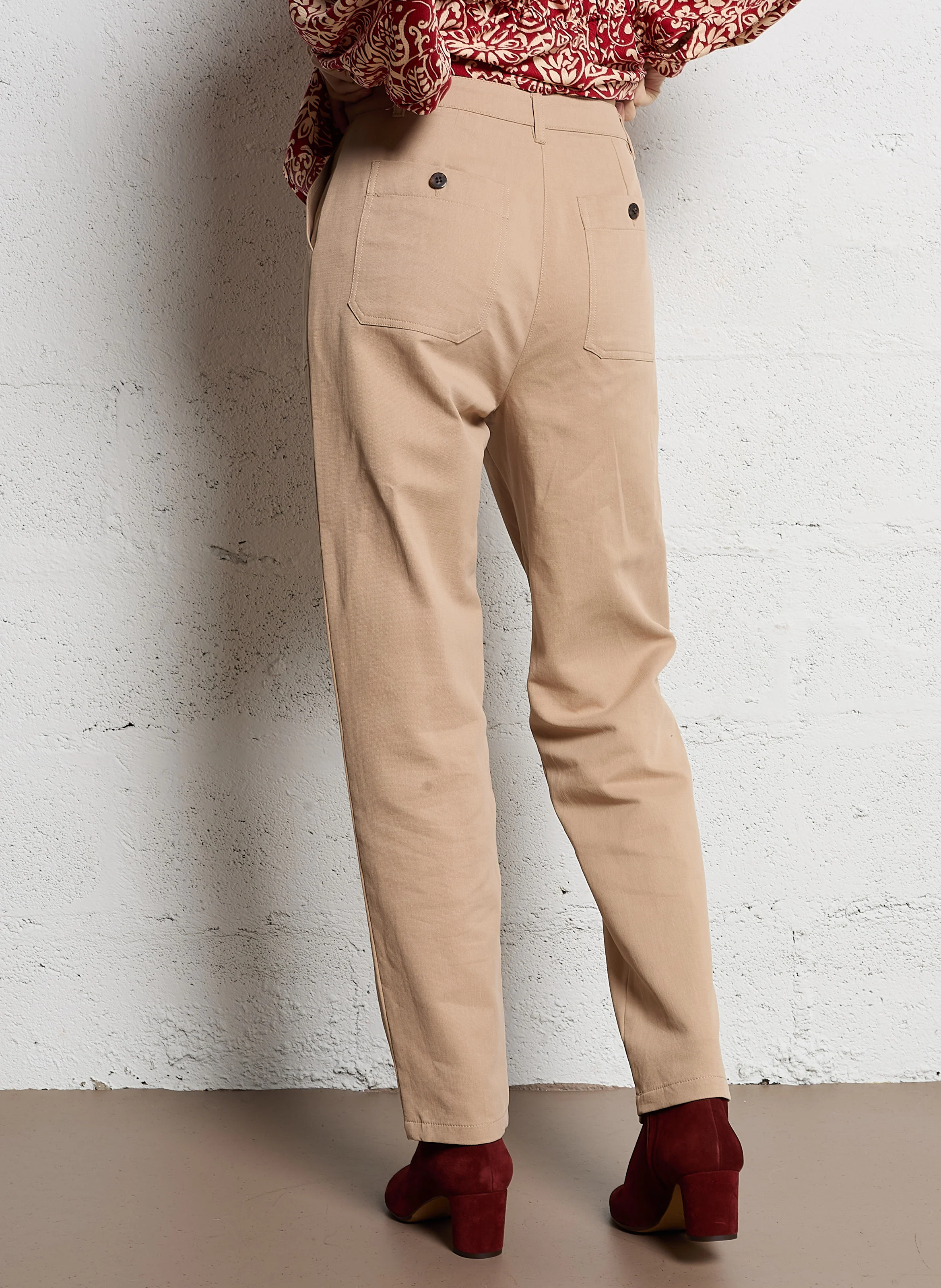 RYLESA - Pantalon droit en coton mélangé| Marron