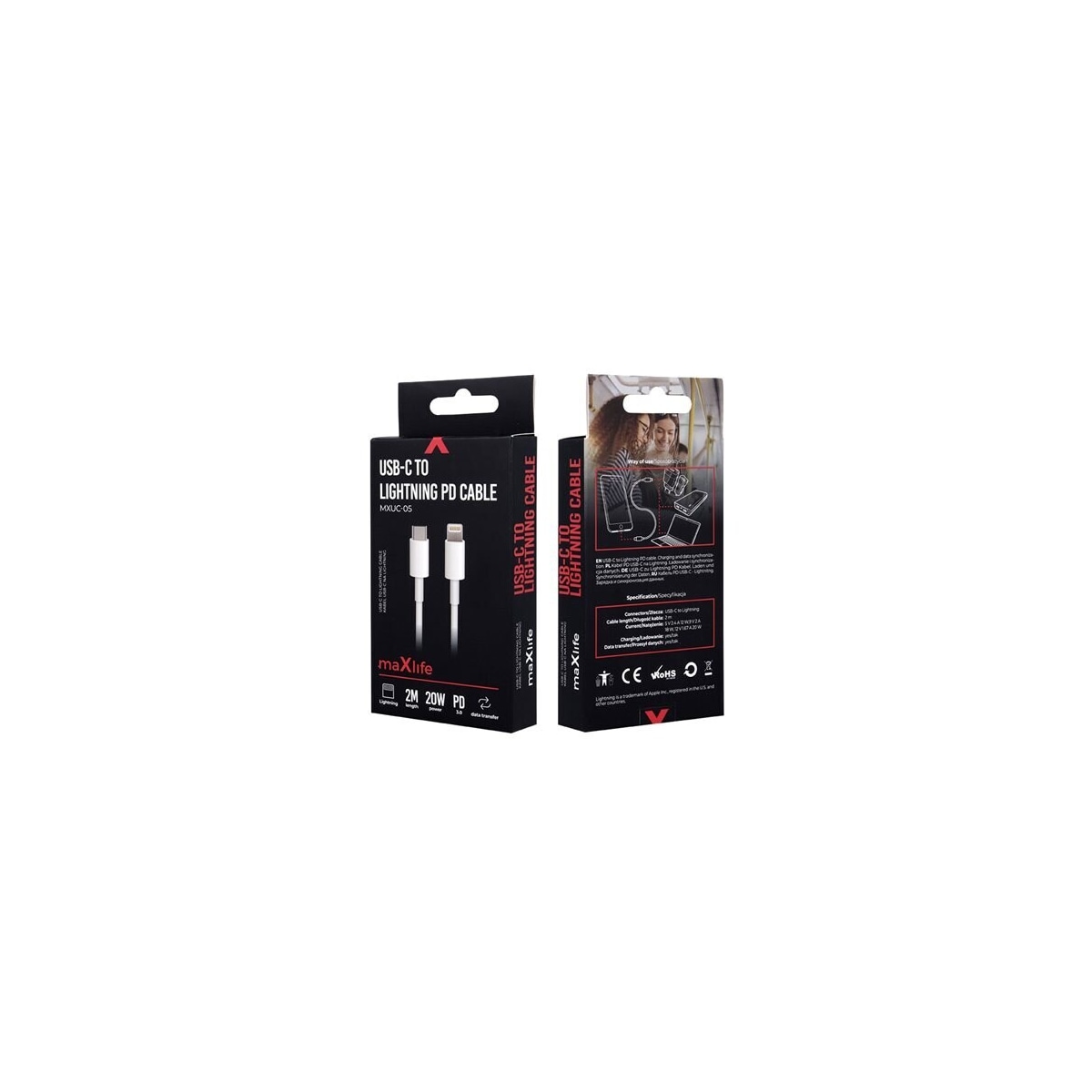 Maxlife MXUC-05 USB Typ C-Lightningkabel 2m Vit