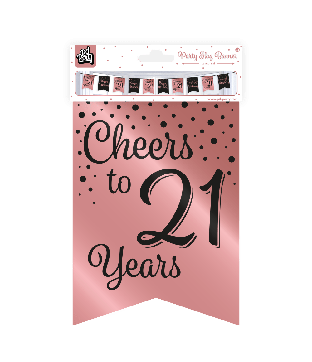 Banner 21 Jaar Roze Zwart 6m